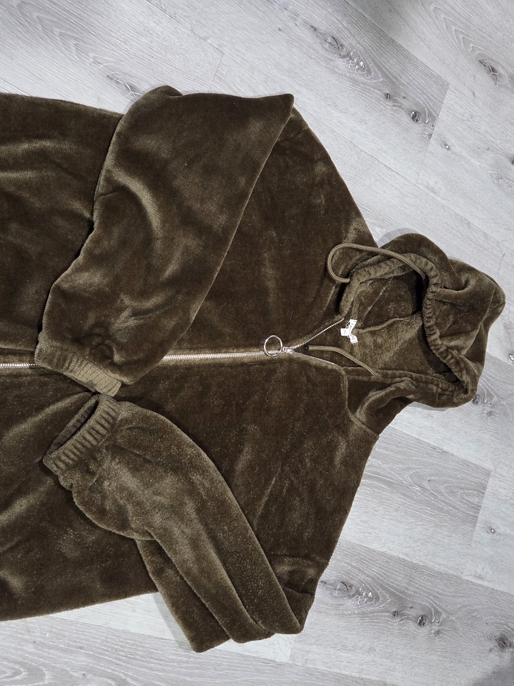 Cozy Plush Hooded Teddy Jacket - Olive Green